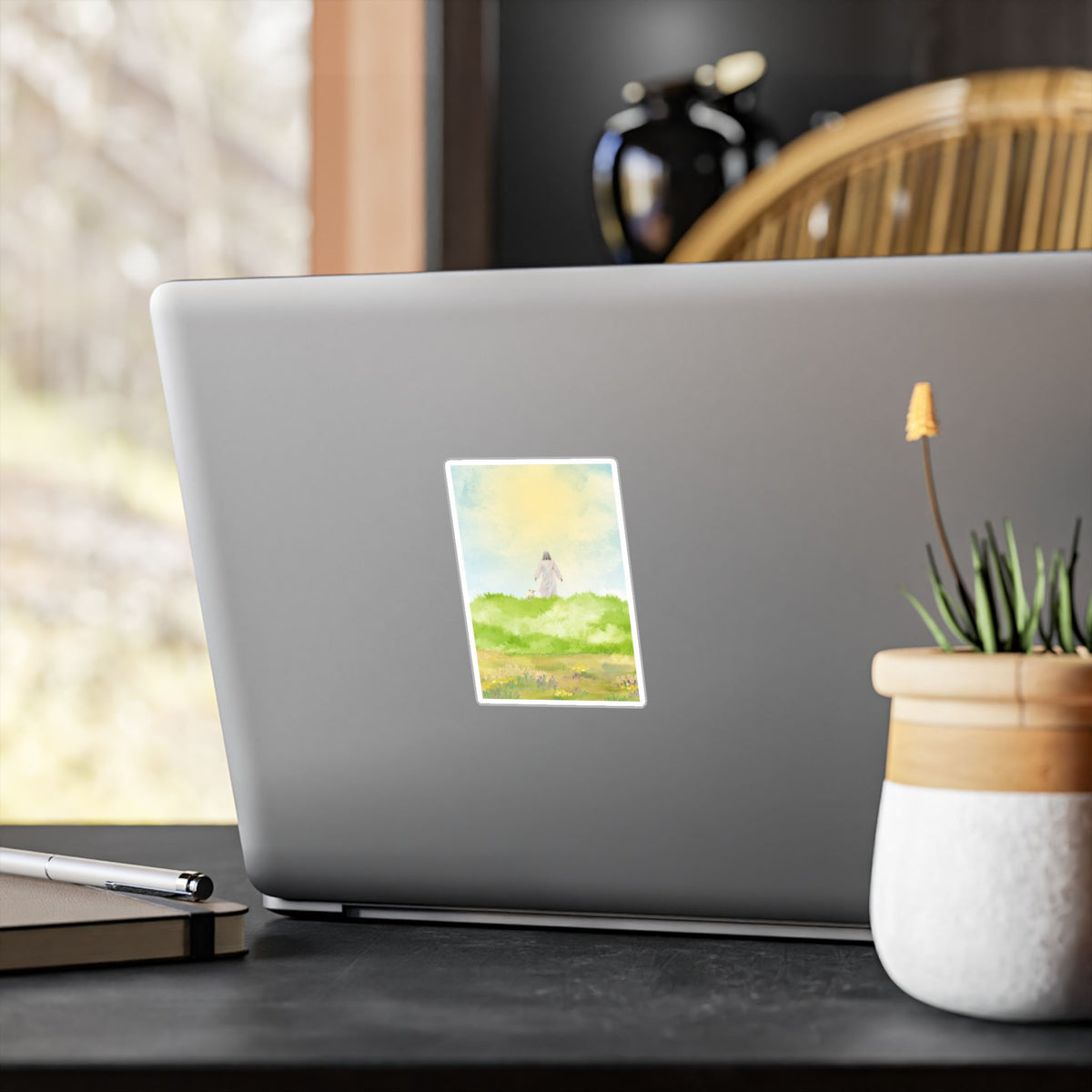 Jesus Walking in Meadow Vinyl Decal — Inspirational Christian Sticker
